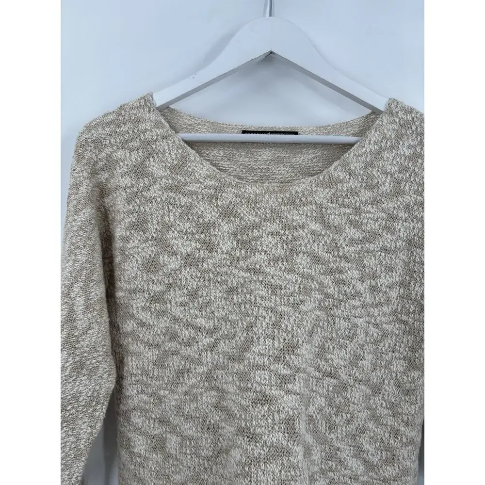 Peruvian Connection Sweater Womens Medium Beige Cotton Blend Pullover Sheer Knit